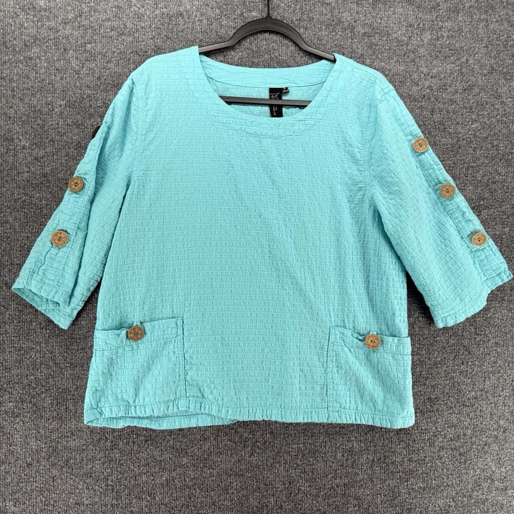 Focus Casual Life Top Womens M Blue Popover Tunic Boxy Lagenlook Coastal Resort